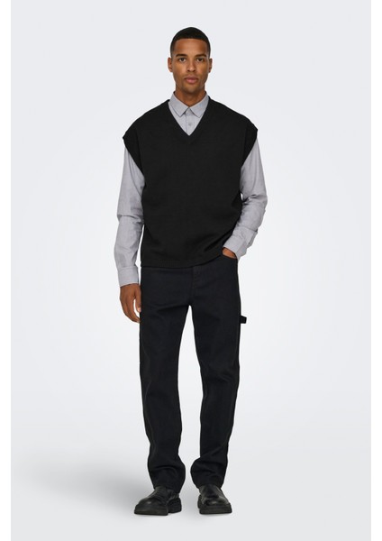 Onslusım Lıfe Rlx 12 V-Neck Vest Knıt Erkek Siyah Yelek - 22030784 indirimleri