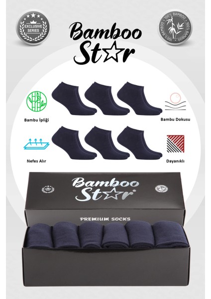 Bambu Erkek Patik Düz Lacivert Çorap Dikişsiz Premium Kutulu 6'Lı