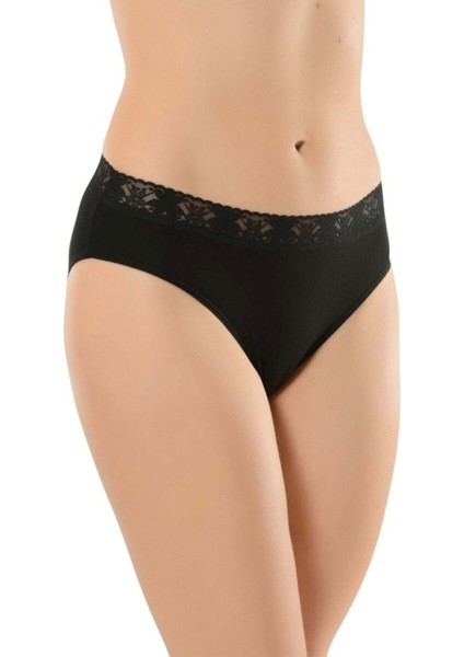 6 Adet 04 Kadın Modal Beli Dantelli Külot Siyah Xl