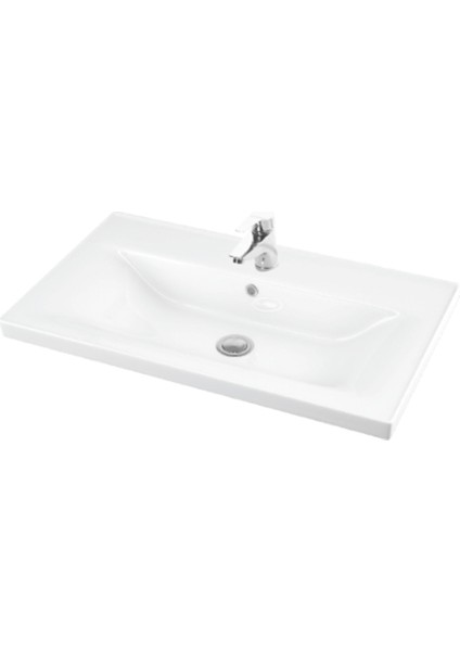 Çiğdem 80 cm Beyaz-Antrasit Gri Mat Mdf Seramik Lavabolu Asma Banyo Dolabı Takımı fırsatları