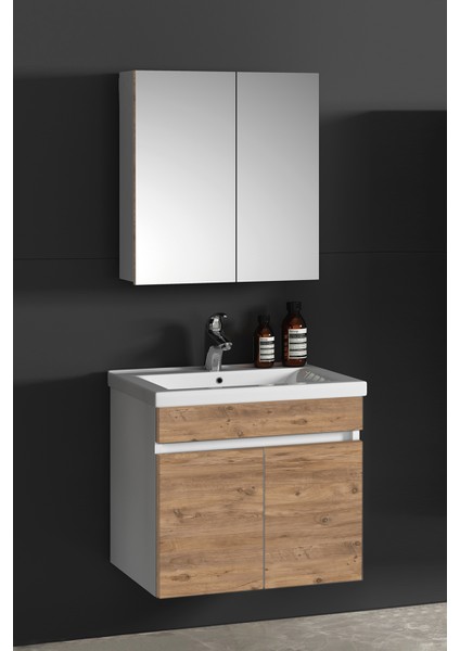 Çiğdem 65 cm Beyaz-Atlantik Çam Mdf Seramik Lavabolu Asma Banyo Dolabı Takımı fiyatları