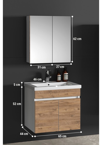 Çiğdem 65 cm Beyaz-Atlantik Çam Mdf Seramik Lavabolu Asma Banyo Dolabı Takımı indirimleri