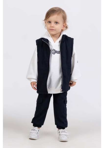 Kapüşonlu Sweatshirtlü Cepli 3 Parça Erkek Çocuk Yelekli Takım