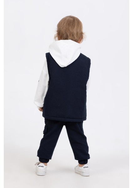 Kapüşonlu Sweatshirtlü Cepli 3 Parça Erkek Çocuk Yelekli Takım