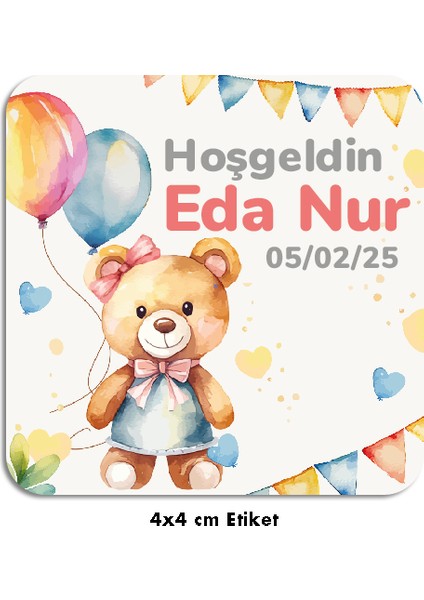 Kişiye Özel Hoşgeldin Bebek Etiketi Sticker 70 Adet (4X4CM)
