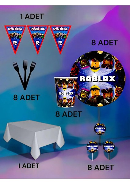 8 Kişilik Roblox Temalı Premium Set - Doğum Günü Parti ve Eğlenceli Etkinlikler