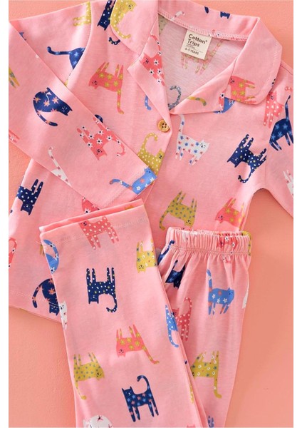 Maria Kız Çocuk Pembe Kedi Desenli Önden Düğmeli Pijama Takımı fırsatları