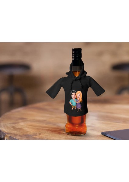 Kişiye Özel Sevgililer Karikatürlü Mini Siyah Içki Şişesi Tişörtü , Ev Bar Dekoru, Viski, Şarap, Votka, Rakı Şişesi Tişörtü, Ev Barı-29 fırsatları