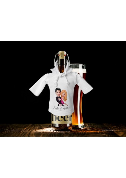Kişiye Özel Sevgililer Karikatürlü Mini Beyaz Içki Şişesi Tişörtü , Ev Bar Dekoru, Viski, Şarap, Votka, Rakı Şişesi Tişörtü, Ev Barı-19 fiyatları