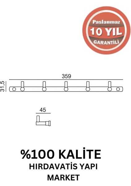 Paslanmaz Pirinç Mercan 5’li Askılık Altın Sarı Gold fiyatları