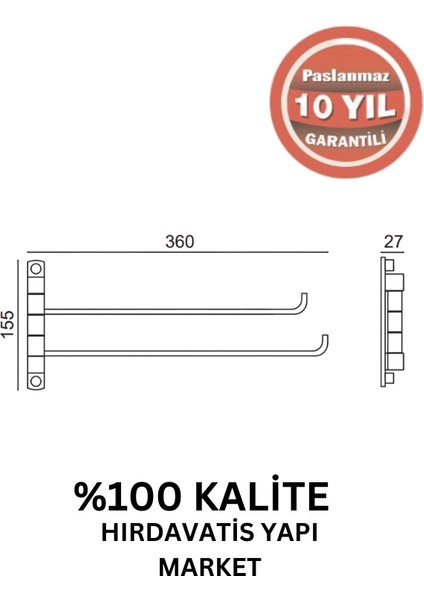 Paslanmaz Pirinç Mercan 2’li Döner Havluluk Mat Siyah fiyatları