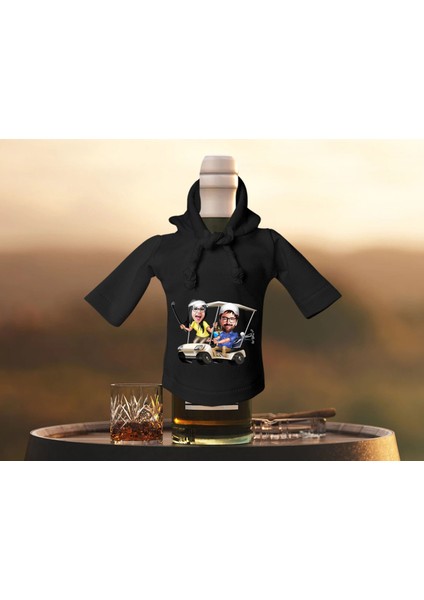 Kişiye Özel Sevgililer Karikatürlü Mini Siyah Içki Şişesi Tişörtü , Ev Bar Dekoru, Viski, Şarap, Votka, Rakı Şişesi Tişörtü, Ev Barı-33