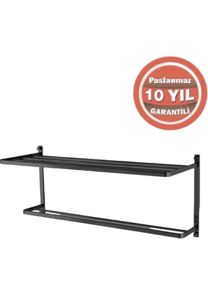 Paslanmaz Pirinç Mercan 2’li Havluluk 60CM Mat Siyah