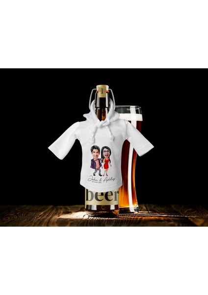 Kişiye Özel Sevgililer Karikatürlü Mini Beyaz Içki Şişesi Tişörtü , Ev Bar Dekoru, Viski, Şarap, Votka, Rakı Şişesi Tişörtü, Ev Barı-14 fiyatları