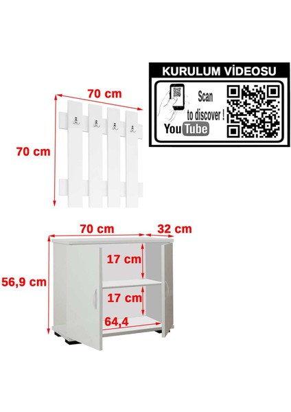 Fulya Portmanto Vestiyer Askılık Ayakkabılık Dolabı, Ceviz Beyaz