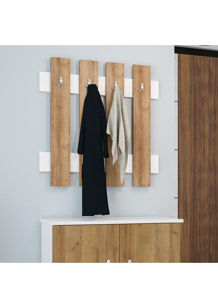 FULYA Duvar Elbise Askılık, Banyo, Mutfak, Ofis, Kapı Arkası Askılık, Meşe Beyaz