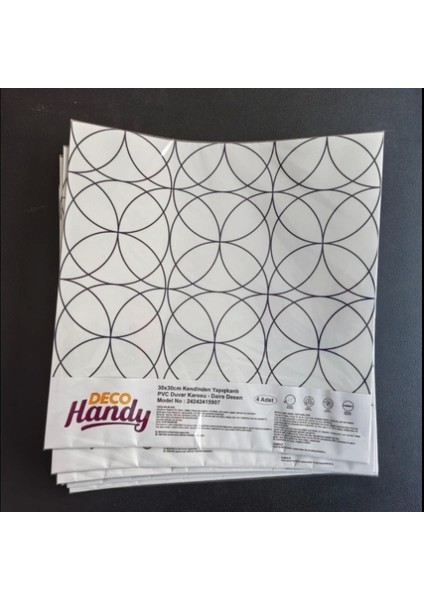 Decohandy Pvc Duvar Karosu 30 x 30 cm 4'lü Paket - Siyah Daire Geometrik Desen 0,36M2