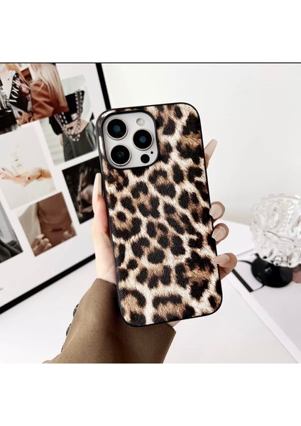 Siyah Çerçeve Leopar Desenli Lüks Kılıf Apple iPhone 16 Pro Max