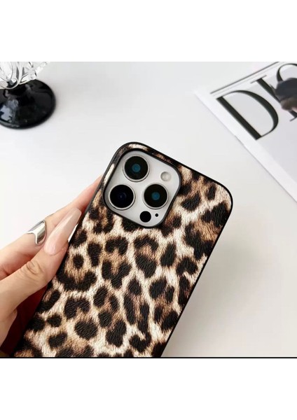 Siyah Çerçeve Leopar Desenli Lüks Kılıf Apple iPhone 16 Pro Max modelleri
