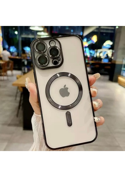 Lens Koruyucu Camlı Silikon Apple iPhone 14 Pro Max Kılıf Siyah