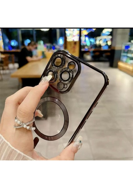 Lens Koruyucu Camlı Silikon Apple iPhone 14 Pro Max Kılıf Siyah