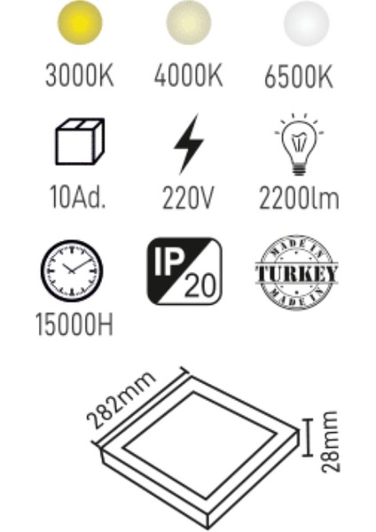 Yüksek Verimli MX-1070 24W Sıva Üstü Kare LED Panel Armatür- Siyah Kasa- Kare Tasarım | Enerji Tasarruflu, Uzun Ömür indirimleri