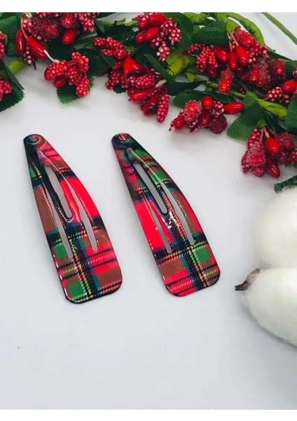Çok Şık (Ekose-Burbery-Leopar) Desenli 2'li Çıtçıtlı Toka (7cm)