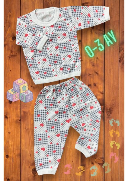 Yenidoğan Bebek Takımı 0-3 Aylık Pamuklu Kumaş Renkli Baskılı Çocuk Bebek 2'li Pijama Takımı
