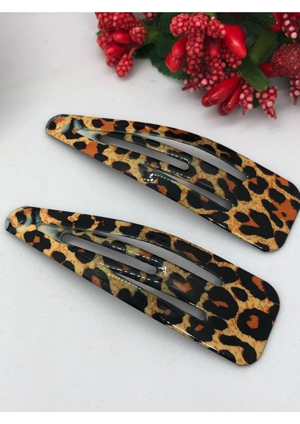 Çok Şık (Ekose-Burbery-Leopar) Desenli 2'li Çıtçıtlı Toka (7cm)