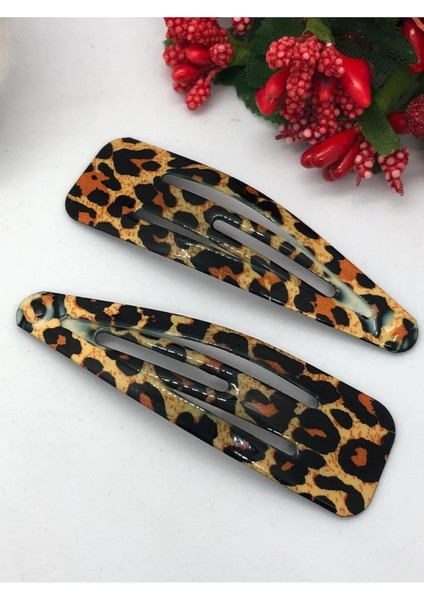 Çok Şık (Ekose-Burbery-Leopar) Desenli 2'li Çıtçıtlı Toka (7cm) modelleri