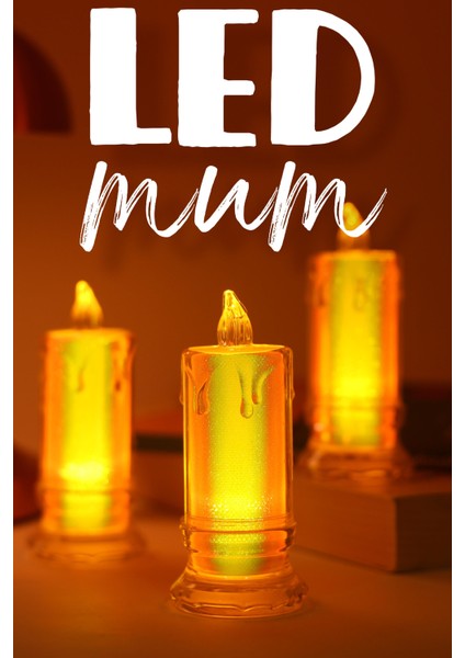 3 Adet LED Mum Simli Tipi Pil Dahil Dumansız Alev Ledli Yapay Dekoratif Mum Işığı Büyük PT423