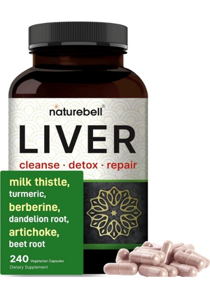 Liver Cleanse Detox & Repair, 240 Veggie Capsul Milk Thistle, Dandelion Root, Artichoke, Turmeric, Black Currant Oil