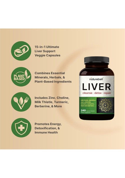 Liver Cleanse Detox & Repair, 240 Veggie Capsul Milk Thistle, Dandelion Root, Artichoke, Turmeric, Black Currant Oil modelleri