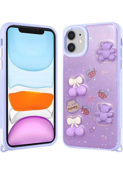 iPhone 11 Kılıf Parlayan Simli Kabartma Figürlü Cevze Kapak