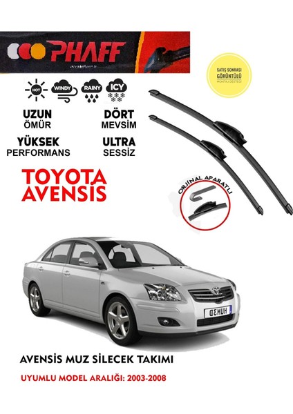 Avensis Cam Muz Silecek Takımı 1.6 2.0 Motor Araca Özel Aparat 2003-2008 Arası