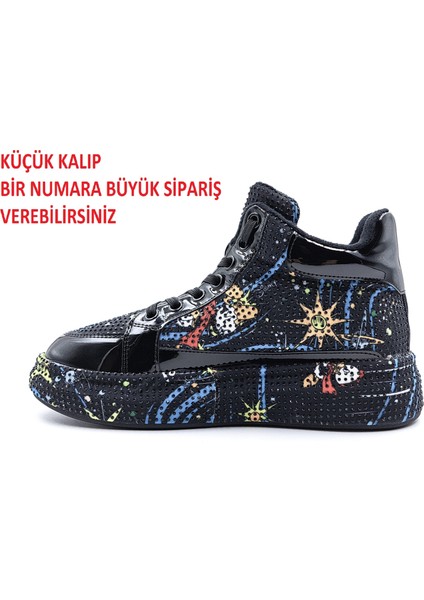 G24K441 Rhinestones Kadın Siyah Taşlı Bilekli Sneaker Ayakkabı fiyatları