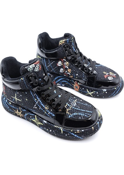 G24K441 Rhinestones Kadın Siyah Taşlı Bilekli Sneaker Ayakkabı fırsatları