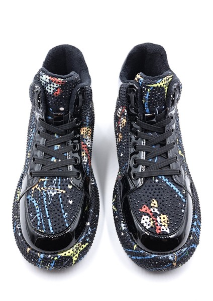 G24K441 Rhinestones Kadın Siyah Taşlı Bilekli Sneaker Ayakkabı indirimleri
