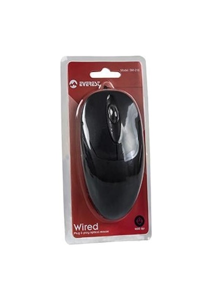 SM-216 USB Siyah 1200DPI Optik Kablolu Mouse