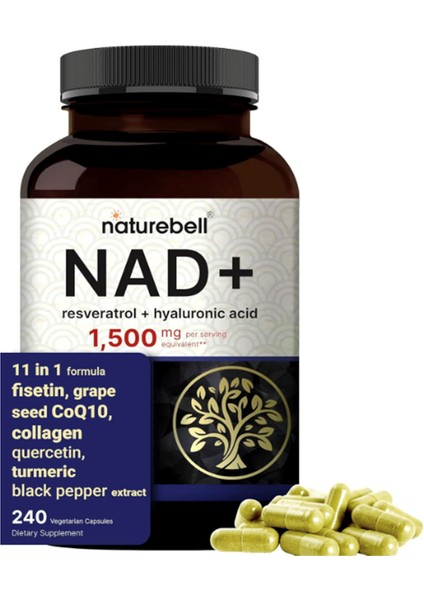 Nad+ 1,500MG 240 Veggie Capsul 10-In-1 Complex With Resveratrol Plus Hyaluronic Acid, Quercetin, Fisetin, Collagen, & More – Nicotinamide