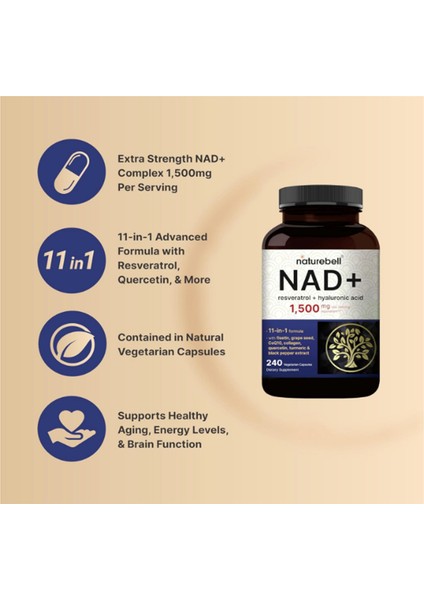 Nad+ 1,500MG 240 Veggie Capsul 10-In-1 Complex With Resveratrol Plus Hyaluronic Acid, Quercetin, Fisetin, Collagen, & More – Nicotinamide