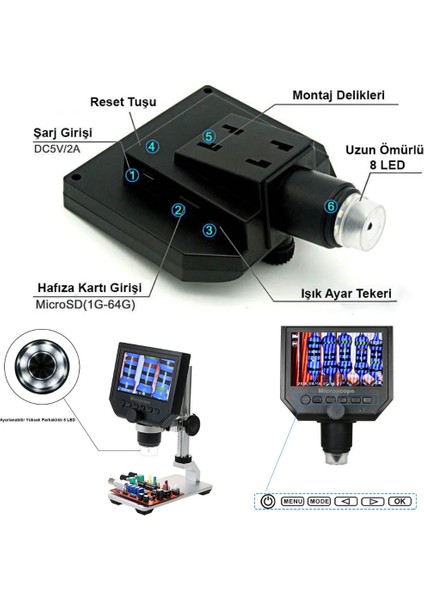 600X Dijital 4.3" LCD Ekranlı Hd USB Mikroskop