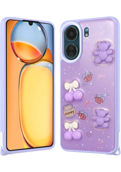 Xiaomi Redmi 13C Için Uyumlu Kılıf Parlayan Simli Kabartma Figürlü Cevze Kapak