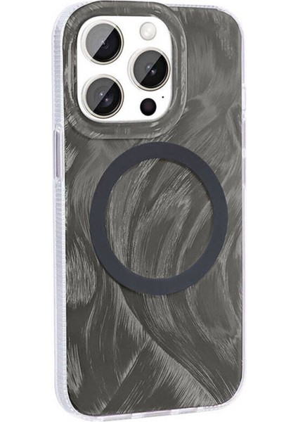 Apple iPhone 15 Pro Max Için Uyumlu Kılıf Magsafe Şarj Özellikli Fırça Boya Desenli Palet Kapak