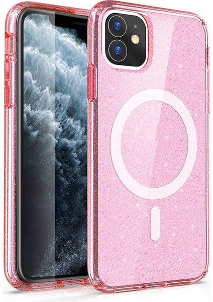 Apple iPhone 11 Için Uyumlu Kılıf Magsafe Şarj Özellikli Parlayan Simli Saydam Renkli Allstar Kapak