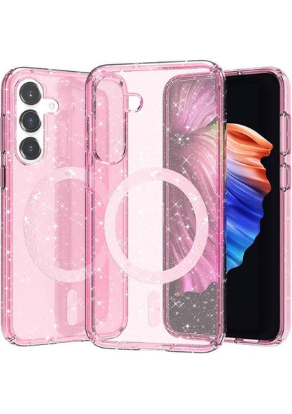 Samsung Galaxy S23 Fe Için Uyumlu Kılıf Magsafe Şarj Parlayan Simli Saydam Renkli Allstar Kapak