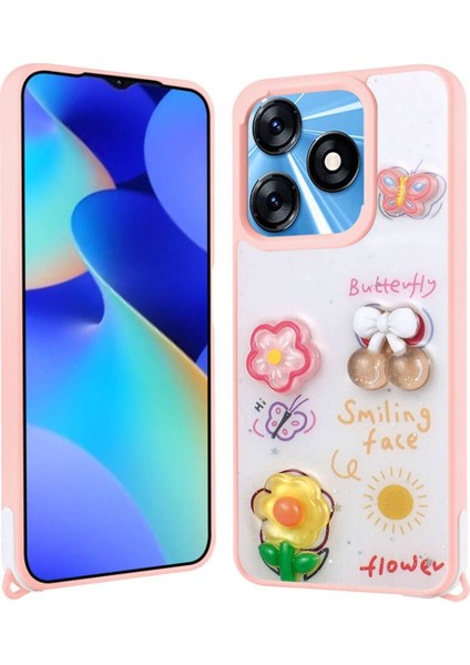 Tecno Spark 10C Için Uyumlu Kılıf Parlayan Simli Kabartma Figürlü Cevze Kapak