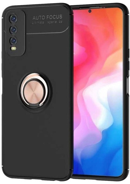 Vivo Y20 Uyumlu Cep Telefonu Için Dönebilen Yüzüklü Standlı Silikon Ravel Kapak