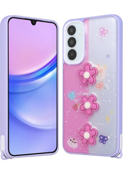 Samsung Galaxy A25 Için Uyumlu Kılıf Parlayan Simli Kabartma Figürlü Cevze Kapak