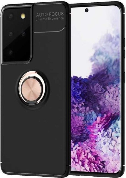 Samsung Galaxy S21 Ultra Uyumlu Cep Telefonu Için Dönebilen Yüzüklü Standlı Silikon Ravel Kapak
